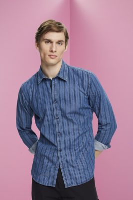 Esprit Robe De Plage - Esprit chemise en jean coupe slim à rayures marine hommes DJX6JH717 chemises