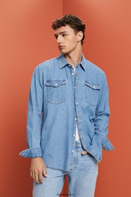 Esprit Robe De Plage - Esprit chemise en jean en coton lavage à la lumière bleue hommes DJX6JH732 chemises