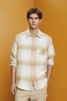 Esprit Robe De Plage - Esprit chemise tartan à carreaux en coton et chanvre mélangés glace hommes DJX6JH714 chemises