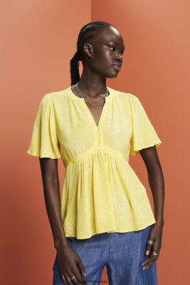 Esprit Robe De Plage - Esprit chemisier à manches courtes avec ceinture à nouer jaune clair femmes DJX6JH222 chemisiers