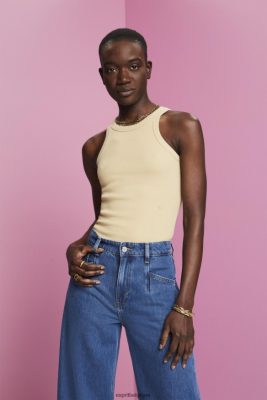 Esprit Robe De Plage - Esprit débardeur côtelé sable femmes DJX6JH282 réservoir