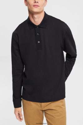 Esprit Robe De Plage - Esprit polo à manches longues noir hommes DJX6JH819 polos