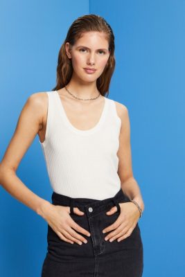 Esprit Robe De Plage - Esprit pull côtelé sans manches, mélange de lin blanc cassé femmes DJX6JH108 pulls