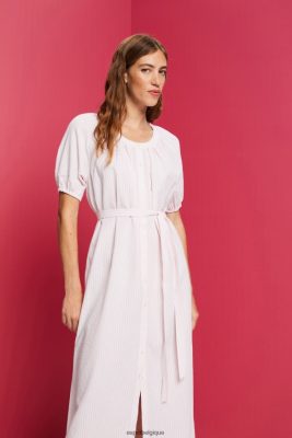 Esprit Robe De Plage - Esprit robe chemise midi avec ceinture à nouer, coton mélangé rose clair femmes DJX6JH129 robes
