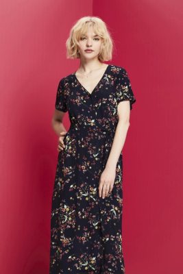 Esprit Robe De Plage - Esprit robe midi imprimée avec ceinture à nouer bleu foncé femmes DJX6JH189 robes