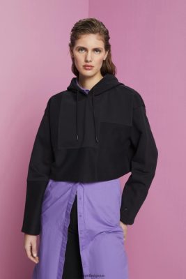 Esprit Robe De Plage - Esprit sweat à capuche court à patchwork noir femmes DJX6JH288 sweats et sweats à capuche
