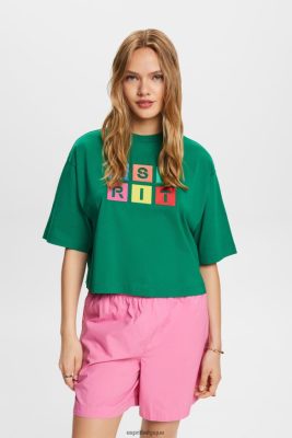 Esprit Robe De Plage - Esprit t-shirt à logo brodé, 100% coton vert foncé femmes DJX6JH15 t-shirts
