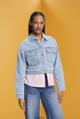 Esprit Robe De Plage - Esprit veste en jean courte avec bordure effilochée lavage à la lumière bleue femmes DJX6JH312 vestes