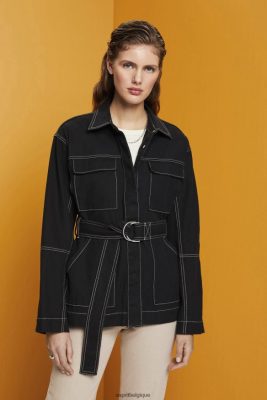 Esprit Robe De Plage - Esprit veste en sergé ceinturée noir femmes DJX6JH291 vestes
